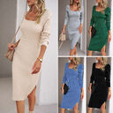 Women's Fashion Temperament Square Collar Woolen Dress