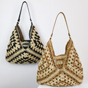 Women's Fashion Handmade Straw Woven Hollow Contrast Color