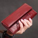 Long Cowhide Multiple Card Slots Coin Pocket RFID