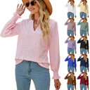 Solid Color Hollow-out Pleated Ruffle Shirts Sleeve V-neck