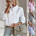 Striped Long Sleeve Shirt Fashion Ruffle Design Button