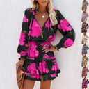 Flowers Print Long Sleeve Dress Fashion Patchwork Puff