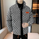 Down Cotton-padded Clothes Chessboard Stand Collar Men Thick
