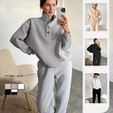 Oversized Solid Casual Pullovers Long Pant Set Warm