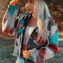 Western Style Denim Stitching Hooded Jacket Multi-color Printed