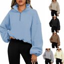 Loose Sport Pullover Hoodie Women Winter Solid Color