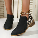 Fashion Leopard Print Boots Women Pointed Toe Chunky