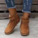 Retro Ankle Boots With Rivet Tassel Flat Shoes