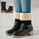 Fashion Boots With Buckle Chunky Heel Shoes Warm