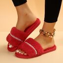 Fashion Solid Color Plush Slippers With Pearl Flat