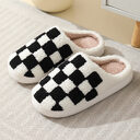 Checkerboard Print Slippers Winter House Shoes Men