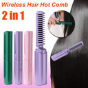 Professional Wireless Hair Straightener Curler Comb Fast Heating