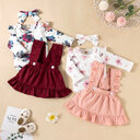 Printed Long-sleeved Baby Girl Romper Two-color Strap Ruffled