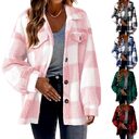 Turndown Collar Plaid Jacket With Pockets Single Breasted