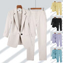 2pcs Casual Blazer Set Solid Color Lapel Single-breasted