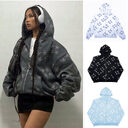 Stars Printed Zipper Hooded Cardigan Couple Fashion Outerwear
