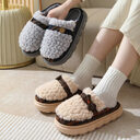 Winter Plush Slippers With Bow Button Design Indoor