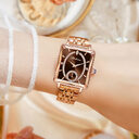 Fashionable Rose Gold Square Women's Diamond Two-pin Half