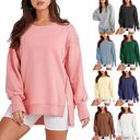 Solid Oversized Sweatshirt Crew Neck Long Sleeve Pullover