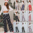 Christmas Print Pants Women Fashion Casual Drawstring Trousers
