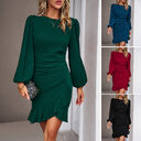 Women's Puff Long Sleeve Dresses Fashion Graceful Solid