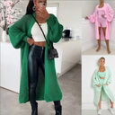 Solid Color Knitwear Pocket Cardigan Mid-length Sweater Women's