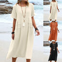 Women's Summer Loose Casual Midi Dress Breathable Cotton