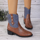 New Denim Patchwork Western Cowboy Boots Women Autumn