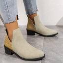 Fashion V-cut Side Zipper Boots Printed Square Heel