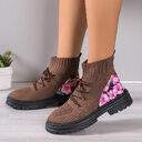 Flowers Print Sock Boots Knitted Mesh Shoes Breathable