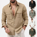 Men's Shirt Multi-pocket Solid Color Casual Long Sleeves