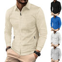 Waffle Lapel Zipper Jacket Long Sleeve Outer Clothing