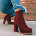 Round-toe Ankle Boots Solid Leopard Print Thick Square