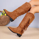 Winter Fringe Chunky Heel Long Boot Fashion Slip