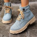 Lace-up Denim Ankle Boots Women Fashion Platform Cowboy