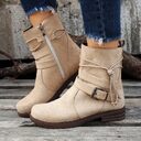 Round Toe Buckle Shoes Casual Retro Boots