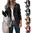 Lapel Single Breasted Solid Color PU Leather Women's