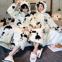 Winter Men's Quilted Cow Pajamas Thick Coral Fleece