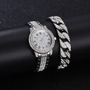 Full Diamond Roman Literal Steel Watch Bracelet Set