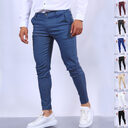 Men's Slim Button Trousers Fashion Solid Office Versatile