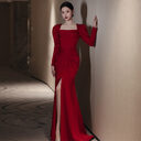 Bride Fishtail Square Collar Long Sleeve Design Simple