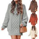 Women's Round Neck Long Sleeve Twisted Knitted Mid-length