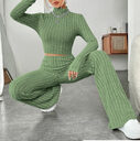 Long Sleeve Turtlenecks Wide Leg High Waist Trousers