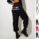 I Love My Boyfriend Printed Trousers Casual Sweatpants