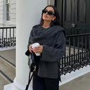 Solid Knitted Cardigan With Asymmetrical Scarf Design Fashion