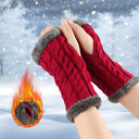 Winter Plush Gloves Twist Knitted Fingerless Fleece Women