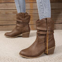 Retro Tassel Boots Winter Thick Square Heel Mid-calf