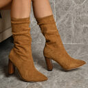 Pointed Toe High Block Heels Boots Woman Winter