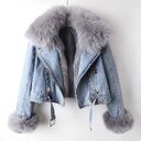 Detachable Fox Fur Rabbit Liner Denim Coat