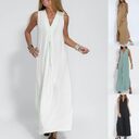 New Solid Color V-neck Sleeveless Dress Long Cardigan